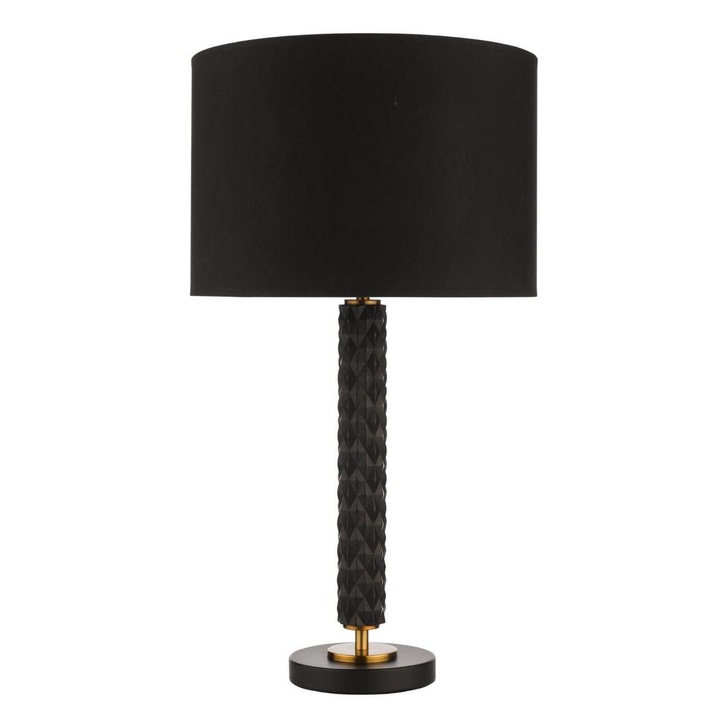 Dar Emani Black Table Lamp With Aged Gold Detailing & Black Cotton Shade