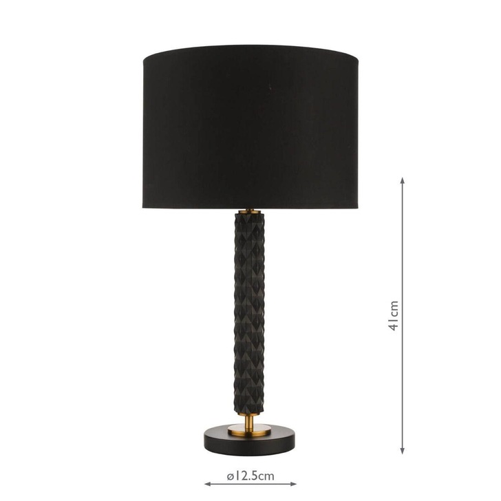 Dar Emani Black Table Lamp With Aged Gold Detailing & Black Cotton Shade