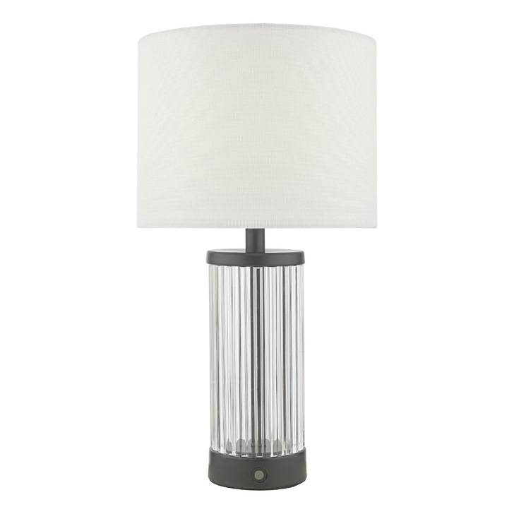 Dar Enrico Rechargeable Led Table Lamp In Satin Black With Clear Glass & White Shade