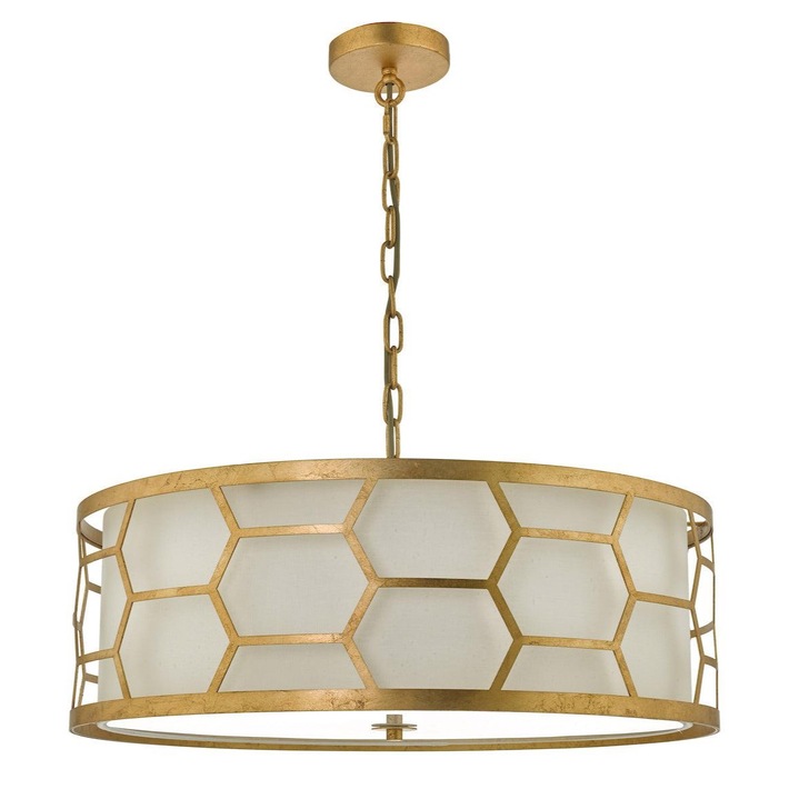 Dar Epstein EPS0412 4 Light Pendant In Gold Leaf Finish Complete With Ivory Shade & Frosted Glass Diffuser