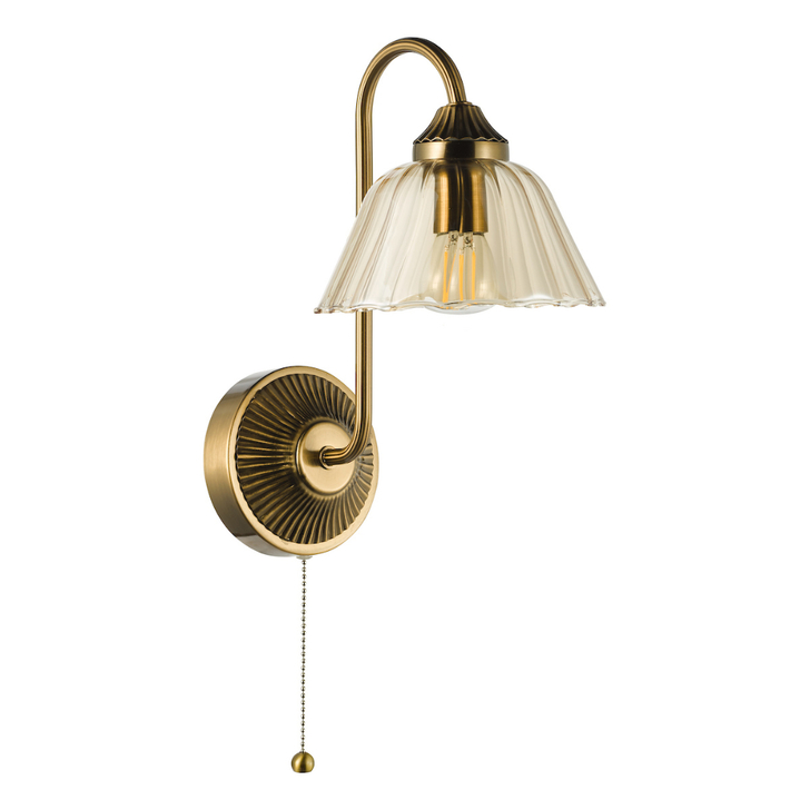 Dar Erika Antique Bronze Single Wall Light Complete WIth Amber Glass Shade - Switched