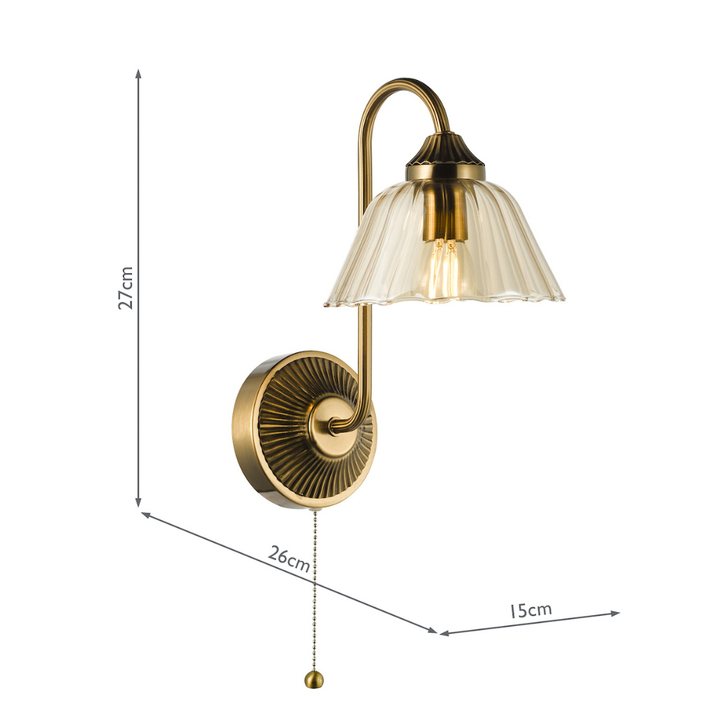 Dar Erika Antique Bronze Single Wall Light Complete WIth Amber Glass Shade - Switched
