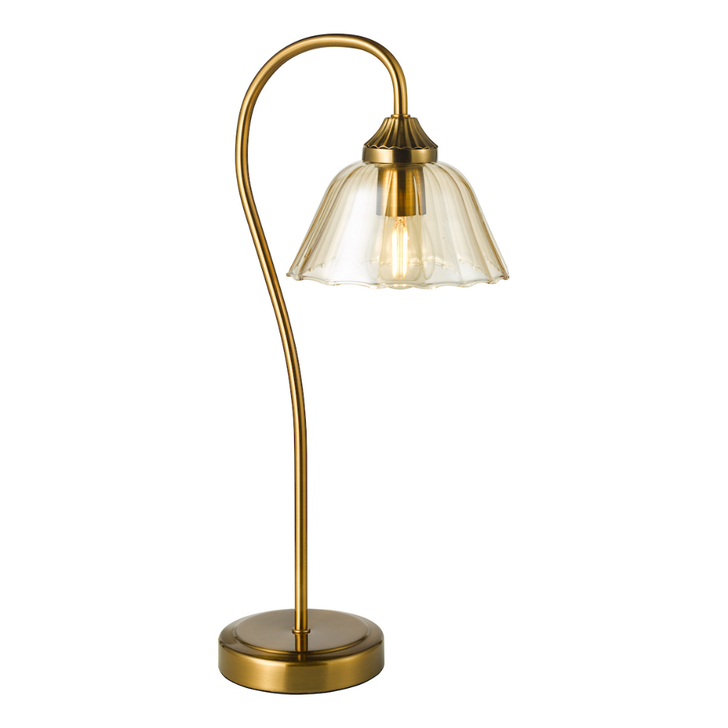 Dar Erika Antique Bronze Table Lamp Complete WIth Amber Glass Shade - Switched