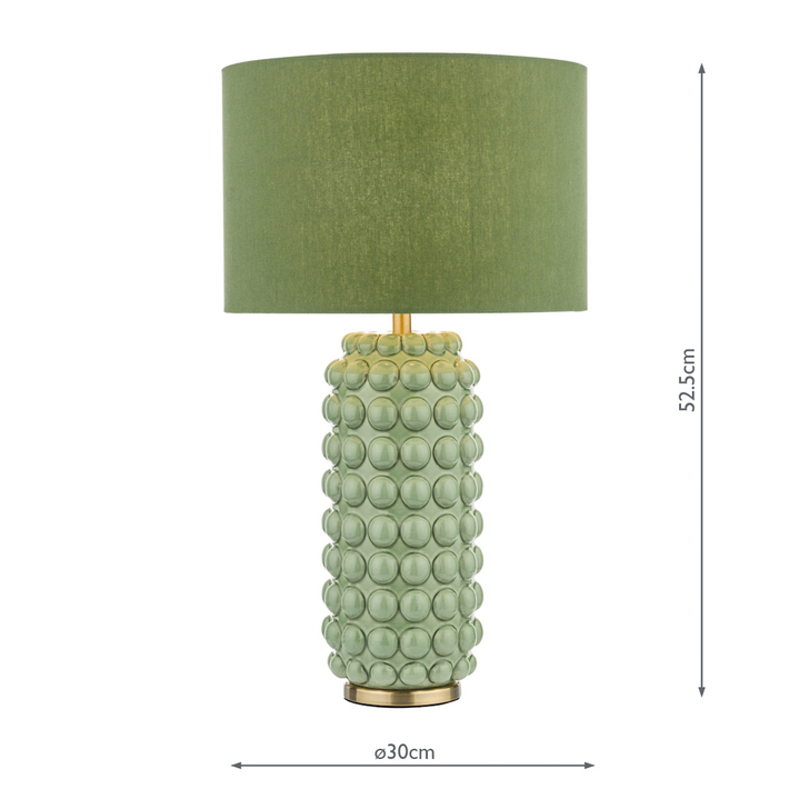Dar Etzel Antique Brass & Green Bobble Table Lamp With Olive Green Linen Shade