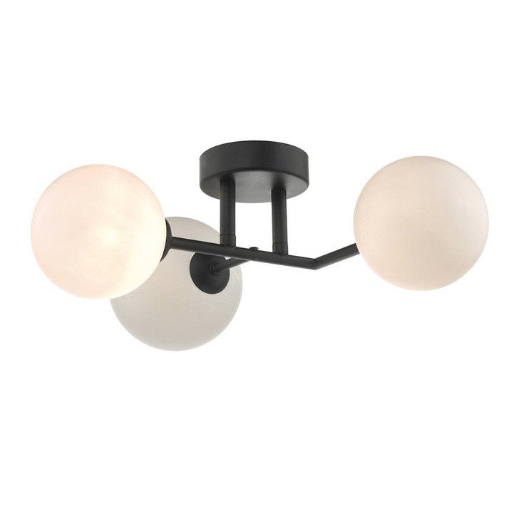 Dar Euan EUA3022 3 Light Wall Light In Matt Black Finish With Opal Glass Shades