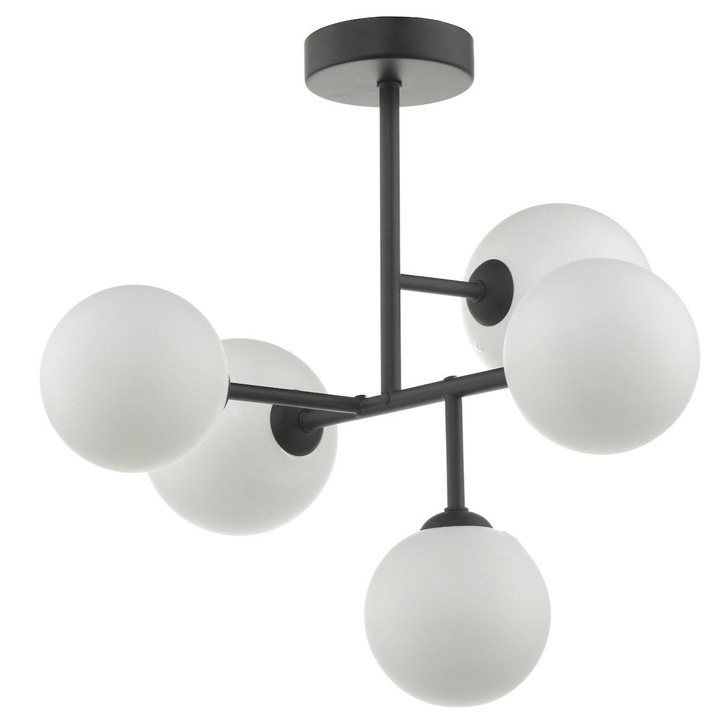 Dar Euan EUA5422 5 Light Semi Flush Ceiling Light In Matt Black Finish With Opal Glass Shades