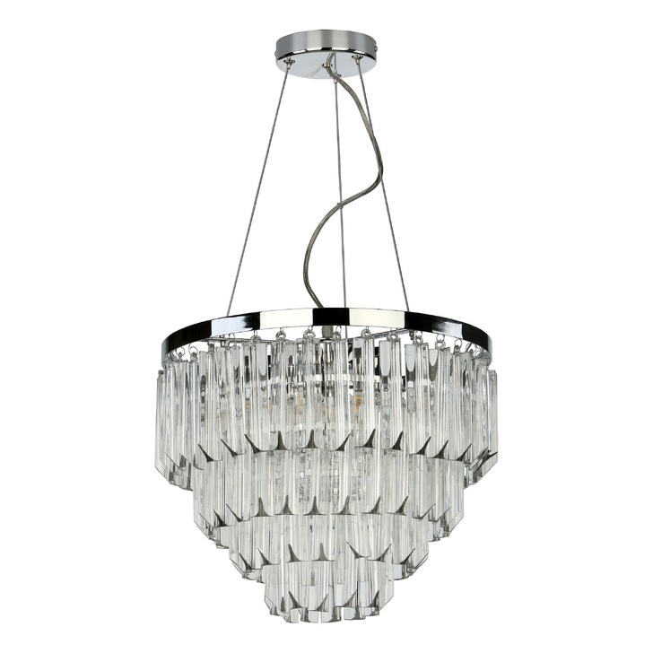 Dar Fame 5 Light Polished Chrome Pendant Light Complete With Clear Sculpted Glasses