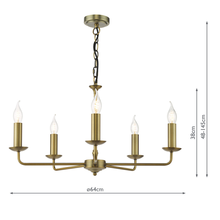 Dar Favian Matt Bronze 5 Arm Chandelier Light