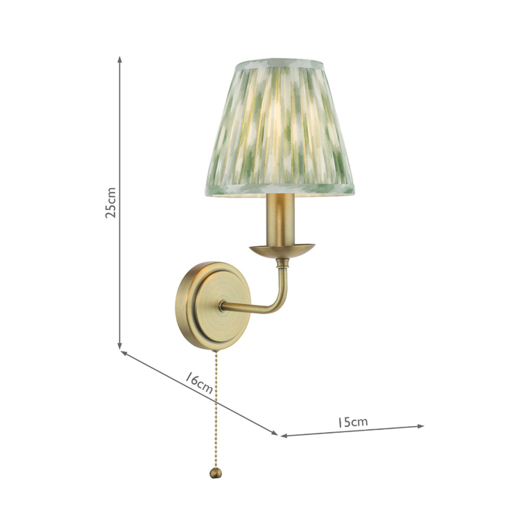 Dar Favian Matt Bronze Double Wall Light Complete with Green Patterned Ikat Shades