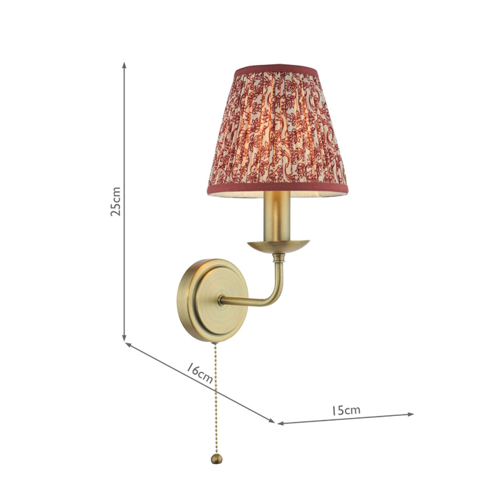 Dar Favian Matt Bronze Double Wall Light Complete with Red Patterned Shades