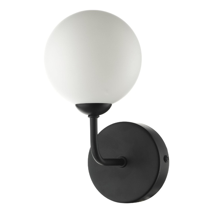 Dar Feya 1 Light Wall Light In Matt Black Complete With Opal Glass