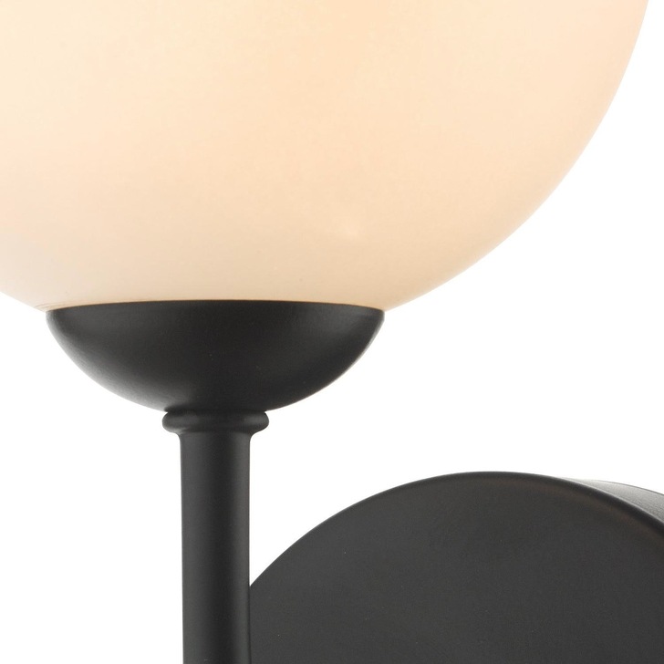 Dar Feya 1 Light Wall Light In Matt Black Complete With Opal Glass