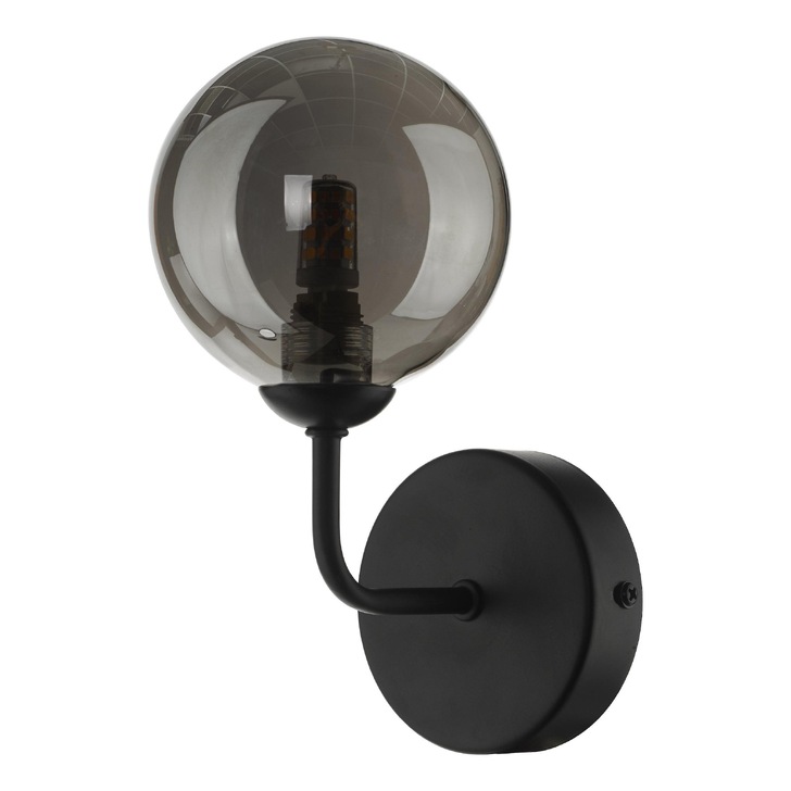 Dar Feya 1 Light Wall Light In Matt Black Complete With Smoked Glass