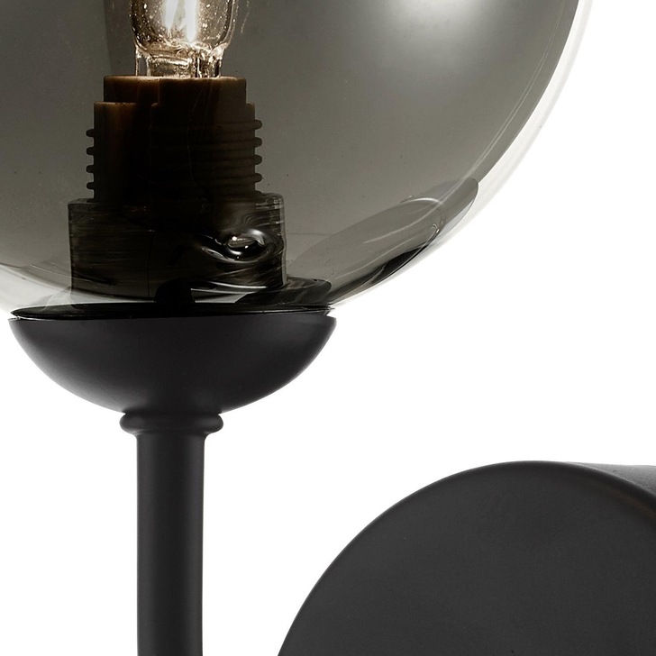 Dar Feya 1 Light Wall Light In Matt Black Complete With Smoked Glass