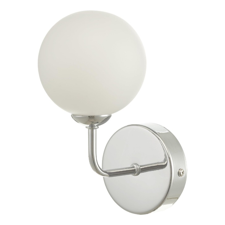 Dar Feya 1 Light Wall Light In Polished Chrome Complete With Opal Glass