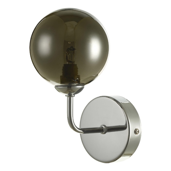 Dar Feya 1 Light Wall Light In Polished Chrome Complete With Smoked Glass