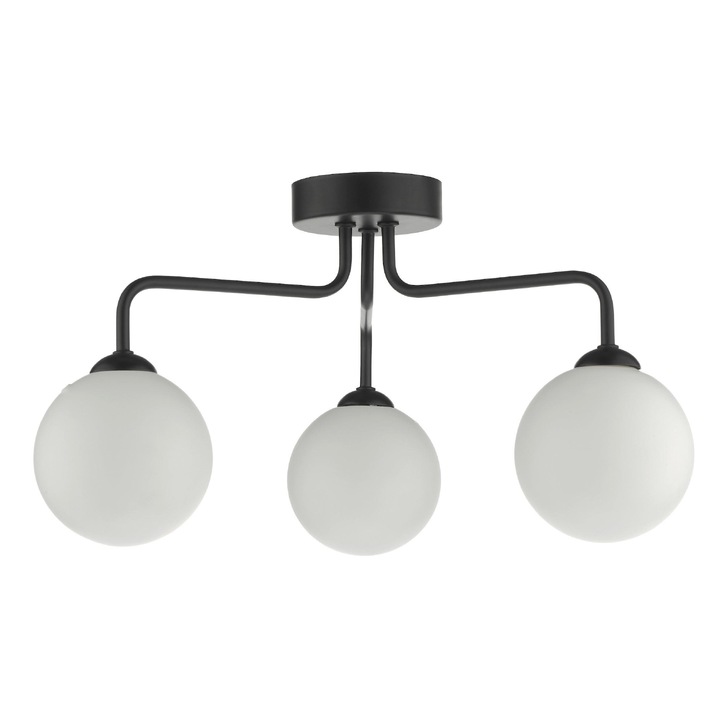 Dar Feya 3 Light Semi Flush Ceiling Light in Matt Black Complete With Opal Glasses