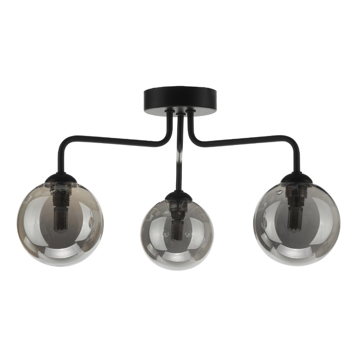 Dar Feya 3 Light Semi Flush Ceiling Light in Matt Black Complete With Smoked Glasses