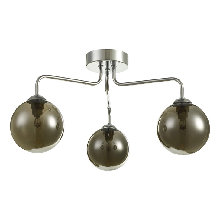 Dar Feya 3 Light Semi Flush Ceiling Light in Polished Chrome Complete With Smoked Glasses