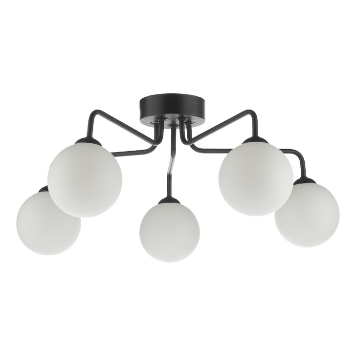 Dar Feya 5 Light Semi Flush Ceiling Light in Matt Black Complete With Opal Glasses