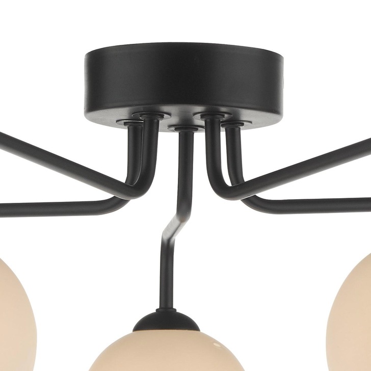 Dar Feya 5 Light Semi Flush Ceiling Light in Matt Black Complete With Opal Glasses