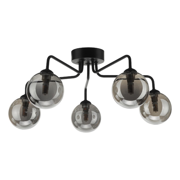 Dar Feya 5 Light Semi Flush Ceiling Light in Matt Black Complete With Smoked Glasses