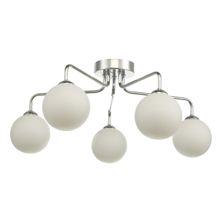 Dar Feya 5 Light Semi Flush Ceiling Light in Polished Chrome Complete With Opal Glasses