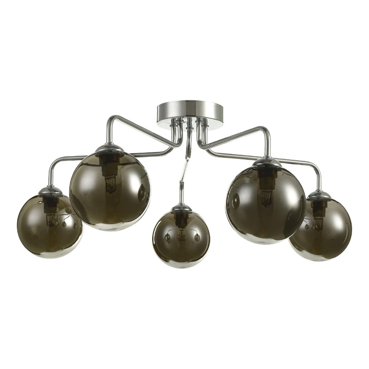 Dar Feya 5 Light Semi Flush Ceiling Light in Polished Chrome Complete With Smoked Glasses