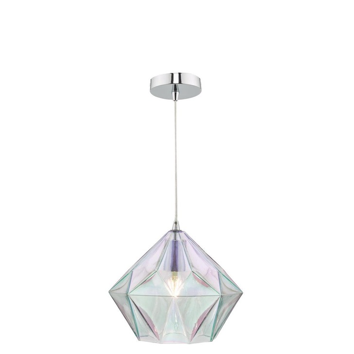 Dar Gaia GAI0150 Single Pendant In Polished Chrome Finish With Iridised Glass