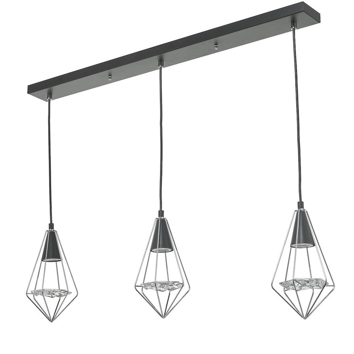 Dar Gianni GIA0350 3 Light Bar Pendant In Matt Black & Polished Chrome Finish