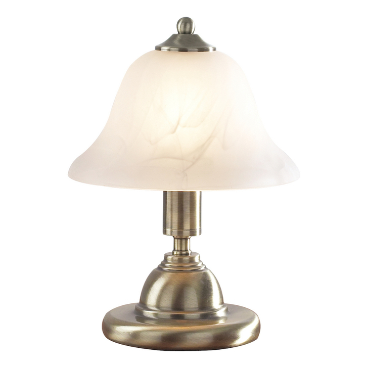 Dar Gloucester Twin Pack Of Antique Brass Touch Table Lamps Complete With Alabaster Glass Shades - Switched
