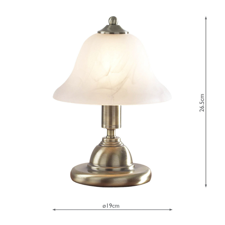 Dar Gloucester Twin Pack Of Antique Brass Touch Table Lamps Complete With Alabaster Glass Shades - Switched