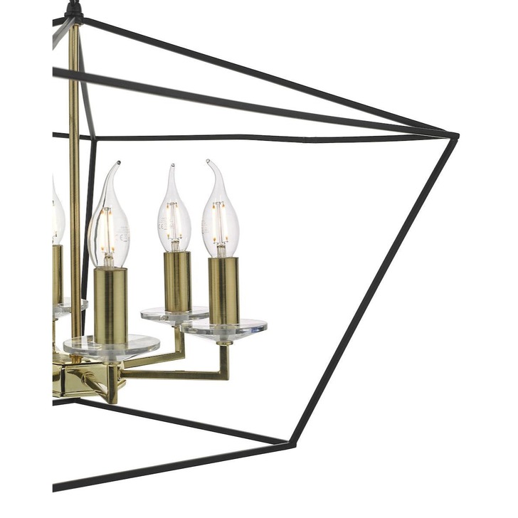 Dar Gretchen GRE0654 6 Light Pendant In Matt Black & Polished Brass Finish