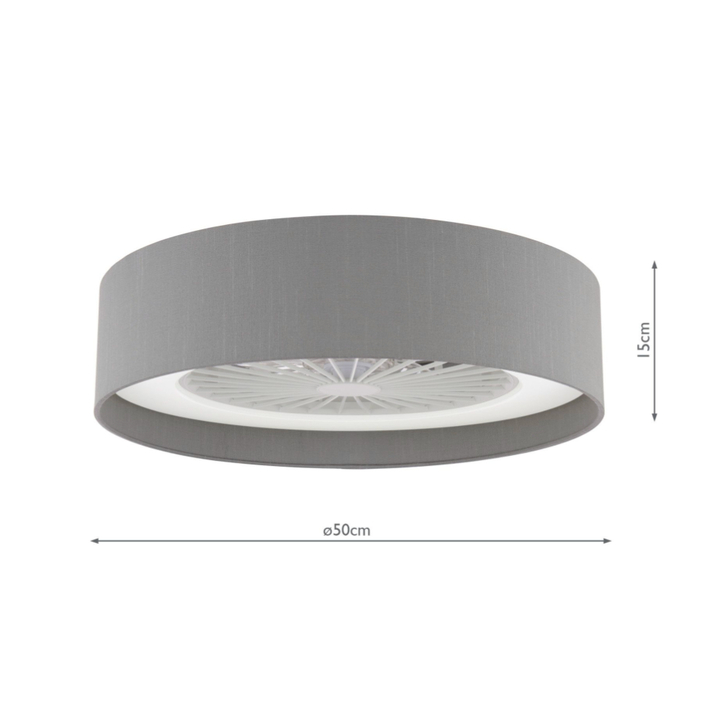 Dar Grey Faux Silk Ceiling Fan Light - 50cm