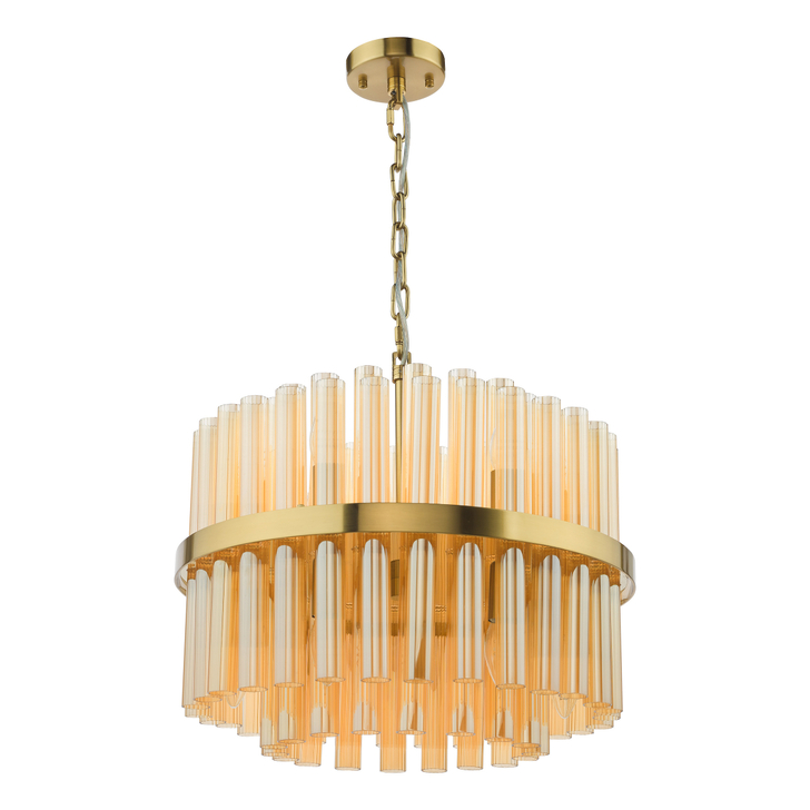Dar Imani 12 Light Pendant Natural Brass and Champagne Ribbed Glass