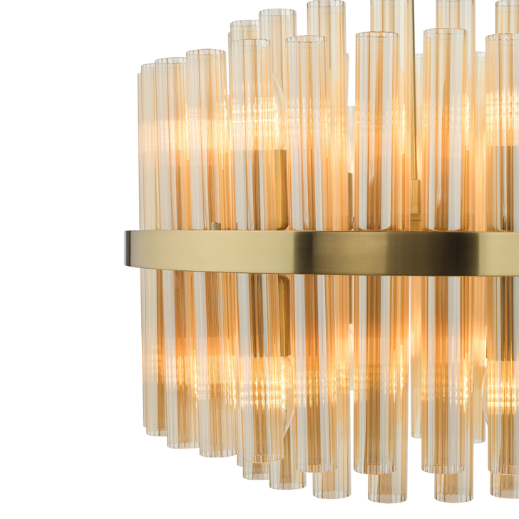 Dar Imani 12 Light Pendant Natural Brass and Champagne Ribbed Glass