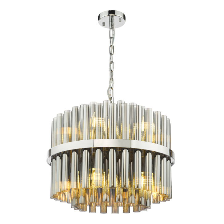 Dar Imani 12 Light Pendant Polished Chrome and Smoked Ribbed Glass