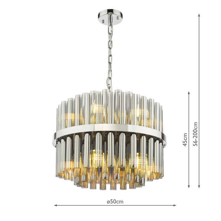 Dar Imani 12 Light Pendant Polished Chrome and Smoked Ribbed Glass