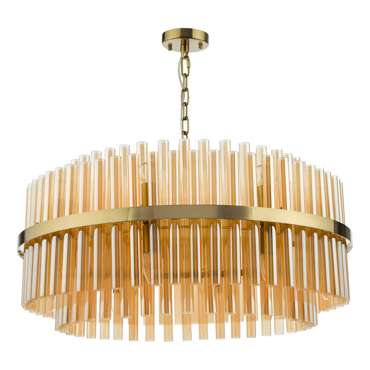 Dar Imani 16 Light Pendant Natural Brass and Champagne Ribbed Glass