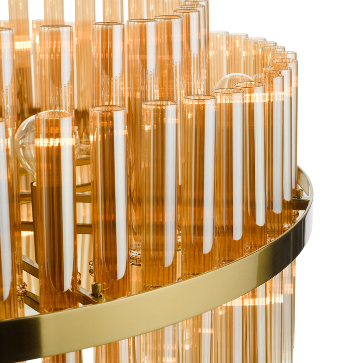 Dar Imani 16 Light Pendant Natural Brass and Champagne Ribbed Glass
