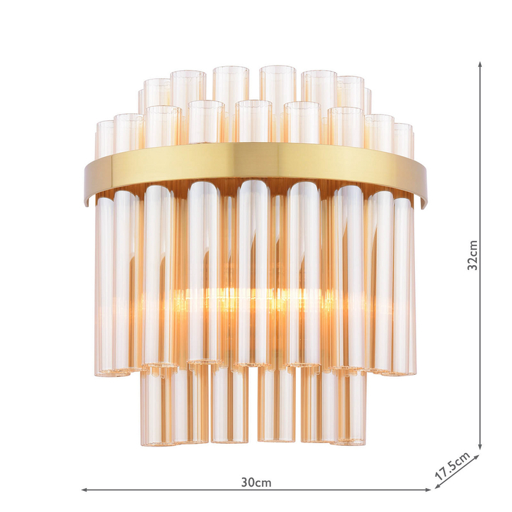 Dar Imani 2 Light Wall Light Natural Brass and Champagne Ribbed Glass