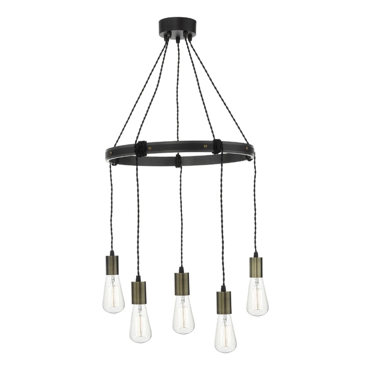 Dar Ivan IVA0531 Aged Brass & Matt Brown Finish 5 Light Pendant