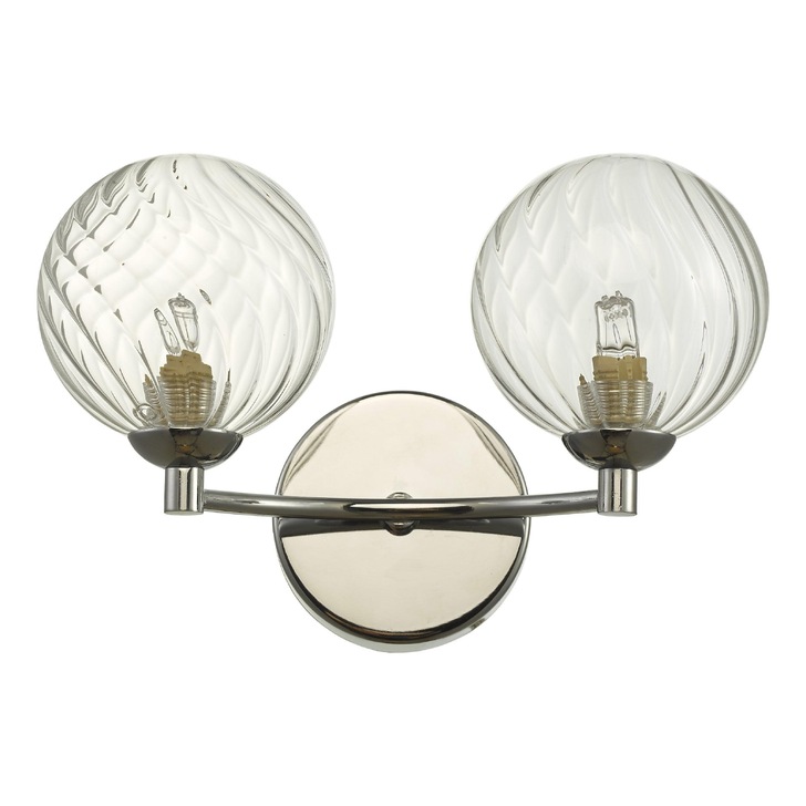 Dar Izzy 2 Light Wall Light In Polished Chrome Complete With Twisted Glass