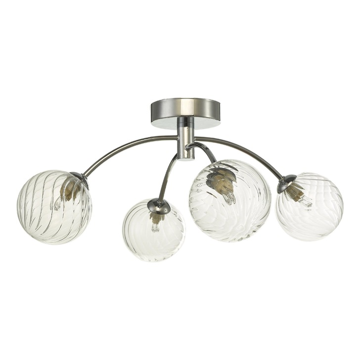 Dar Izzy 4 Light Semi-Flush Ceiling Light In Polished Chrome Complete With Twisted Glass