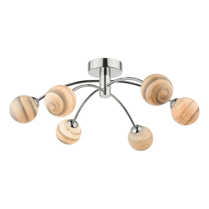 Dar Izzy 6 Light Semi-Flush Ceiling Light In Polished Chrome Complete With Swirl Glass