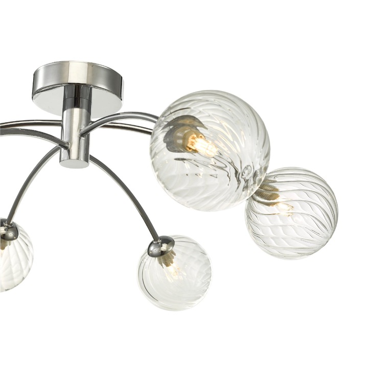 Dar Izzy 6 Light Semi-Flush Ceiling Light In Polished Chrome Complete With Twisted Glass