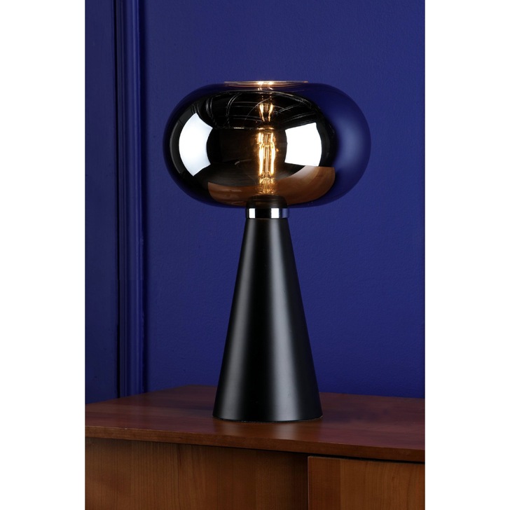 Dar Jensen Large Table Lamp Satin Black With Smoked Glass & Polished Chrome Detail