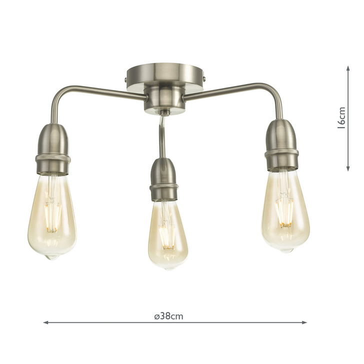 Dar Kiefer KIE5346 Satin Chrome 3 Light Flush Ceiling Light