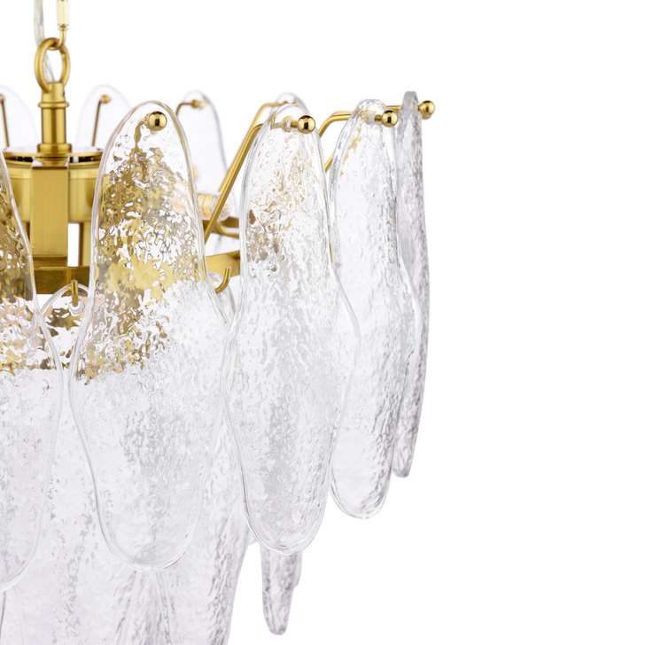 Dar Kimmia Natural Brass 6 Light Pendant Complete With Textured Glass Drops