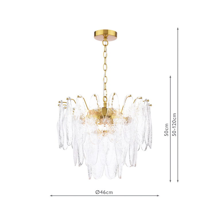 Dar Kimmia Natural Brass 6 Light Pendant Complete With Textured Glass Drops